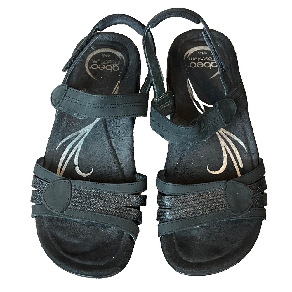 Abeo Brynn Orthotic Footbed Travel Walking Sandals Black Leather Womens 8 Narrow